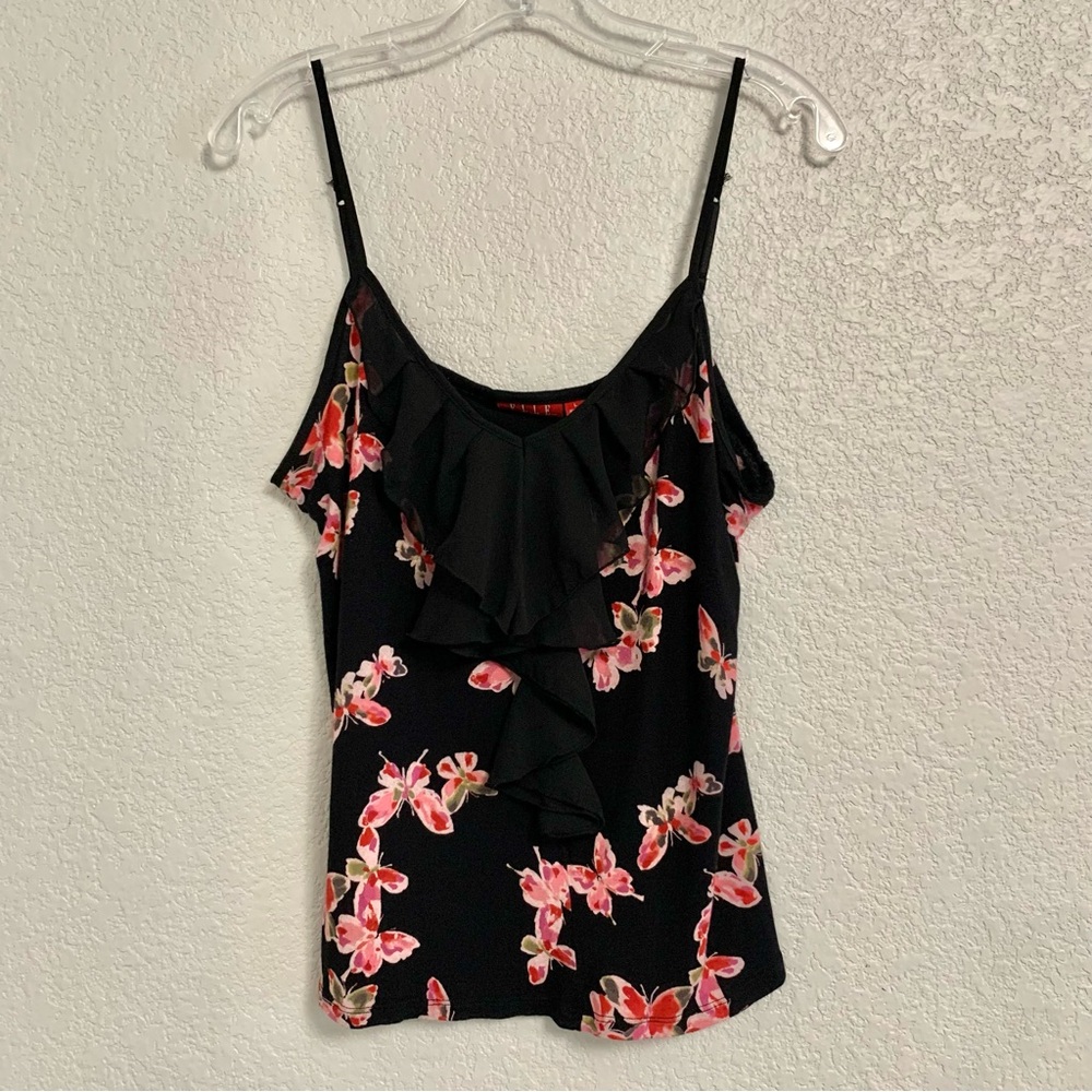 Elle Butterfly Cami Tank Top Women L Y2K Ruffle Adjustable Strap Whimsigoth